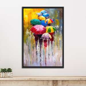 Lienzo impreso con escena elegante de día lluvioso, arte moderno para decoración de pared, con marco negro - Product Image 1