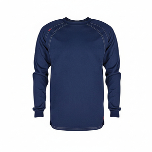 Camiseta Deportiva Casual de Manga Larga Azul Marino para Hombre con Logotipo Personalizado de Alta Calidad, Costuras Blancas en Contraste, Venta al Por Mayor - Product Image 1