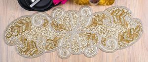Christmas Decorative and Leaves Design Beaded <b>Runner</b> Placemat <b>Dining</b> <b>Table</b> Fancy Mat Handmade Decorative <b>Runners</b> for Wedding - Product Image 3