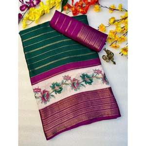 Saree en soie Mysore de luxe de qualité supérieure avec bordure à deux tons et tissage complet Sarees indiens en gros pour femmes - Product Image 4