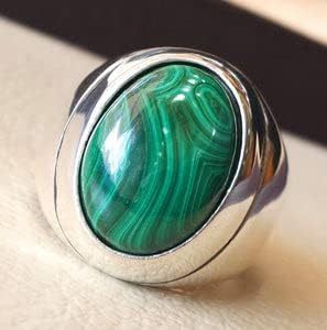 Bague pour homme en argent sterling 925, nouvelle arrivée, pierre précieuse naturelle malachite, cadeau d'anniversaire, Noël, design arabe, bijoux en gros - Product Image 5