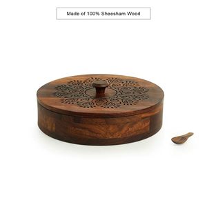 Belle boîte à épices en bois avec couvercle sculpté pour un look de cuisine traditionnel Boîte à épices en bois compacte par AALIYAN IMPEX - Product Image 4