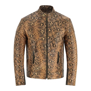 Wholesale Stylish High Quality <b>Casual</b> Breathable Trendy <b>Mens</b> Outerwear Premium Design <b>Men</b> Snake Print Leather Winter <b>Jacket</b> - Product Image 2