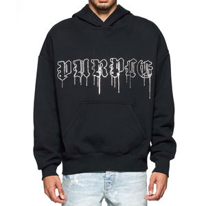 Custom Men's Thick French Terry Hoodie Oversized Heavyweight Fleece with <b>Rhinestone</b> Cotton Blended Print Premium Winter Style - Product Image 2