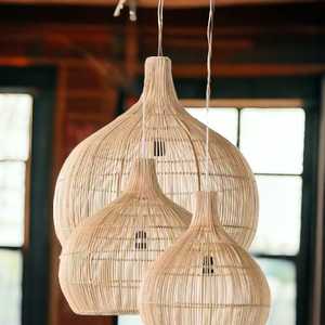 Fait à la main écologique bambou rotin osier suspendu abat-jour tissé lustre forme plafonnier abat-jour pendentif pour la maison - Product Image 3