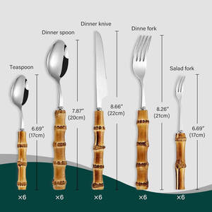 Juego de cubiertos de bambú ecológicos de 30 piezas Asas de acero inoxidable Apto para lavavajillas para 6 obsequios - Product Image 2