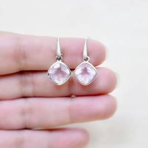 925 plata esterlina Natural cojín corte excelente cuarzo rosa piedra preciosa hecho a mano diseñador único pendiente colgante para mujer - Product Image 4
