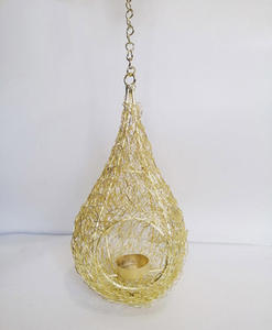 Portavelas de luz de té votiva colgante de alambre de Metal en diseño atractivo decoración de boda un diseño único forma personalizada de Color dorado - Product Image 2