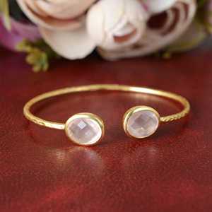 Latest Design <b>Boho</b> Gemstone Cuff <b>Boho</b> Brass Bangle for Women 18K Gold Plated Oval Open <b>Bracelet</b> for Wholesale OEM ODM - Product Image 1