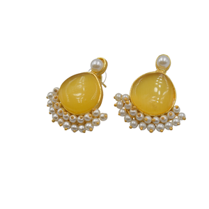 2023-24 Nuevo diseño Pendientes de piedra chapados en oro al por mayor Pendientes de joyería de latón chapados en oro de 18K hechos a mano - Product Image 2