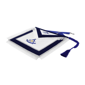 Tablier Blue Lodge Past Master Broderie à la main avec dentelle à franges argentées et cordon à glands - Product Image 2