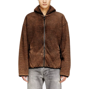 Veste à capuche décontractée en sherpa à fermeture éclair réversible vintage avec logo personnalisé pour homme, chaude, ample et confortable - Product Image 1
