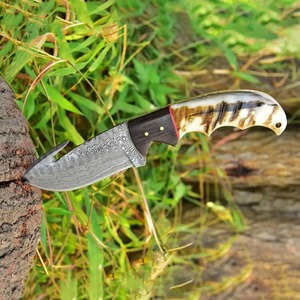 มีดดามัสกัสพร้อมตะขอเกี่ยว8 "ฮอร์นมีดล่าสัตว์ใบมีดคงที่หรือปลอกหนังด้ามไม้ของขวัญสำหรับนักล่า - Product Image 6