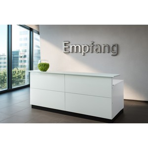 Bancone Reception Davos 2,2 m Bianco, Scrivania Moderna con Frontale in Vetro, Mobile Durevole in Legno per Hotel, Palestre, Scuole, Bar - Product Image 3