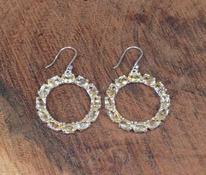 Boucles d'oreilles à crochet en argent sterling citrine jaune pierres précieuses à facettes bijoux faits à la main cadeau pour elle - Product Image 1