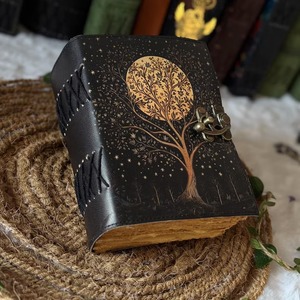 Carnet promotionnel fait à la main 400 Deckle Edge Page en cuir noir avec design Tree Life Moon inspiré de la beauté de la nature - Product Image 2