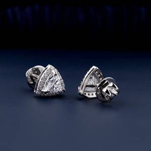Trillion Cut 2 Ct Diamant Halo Vis Retour Boucles D'oreilles 14k Or Blanc Boucles D'oreilles Écologique De Mariée Triangle Halo Boucles D'oreilles - Product Image 2