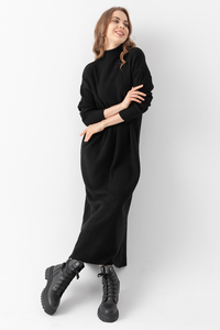 Robe tricotée pour femmes Col roulé à manches longues Chaude Élégante et confortable Robe Hijab Fente Détaillée Services personnalisés OEM - Product Image 5