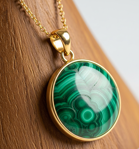 925 argent Sterling chaîne délicate malachite naturelle forme ronde pendentif minimaliste guérison cristal mode pendentifs pour cadeaux - Product Image 1