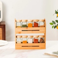 Nouveauté : Armoire à Épices Double Niveau en Bois Écologique et Durable de Marque DC, Support de Rangement de Cuisine Multifonctionnel et Gain de Place