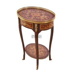 Mesa Auxiliar Ovalada de Lujo con Incrustaciones Florales y Riel Decorativo de Latón Dorado para Decoración Clásica del Hogar - Product Image 4