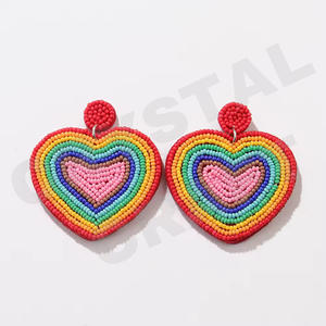 Vintage Multi-Heart Beaded Dangle Earrings for Women Orange White Blue Colour Patriotic Memorial Day <b>Wedding</b> Occasion Fashion - Product Image 1