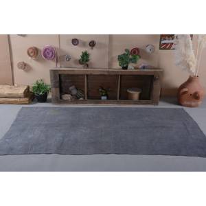 Alfombra turca Vintage, gris rústico, 4 'x 8', área grande, diseño de retazos clásico, Material de lana, látex para habitación de adolescentes, pasillo rectangular - Product Image 1