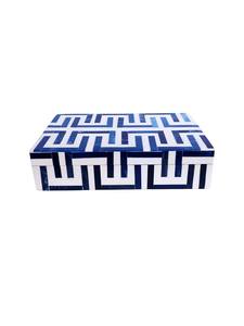 Blue & White Bone Inlay Decorative <b>Box</b> | Geometric Handmade Indian Jewelry <b>Box</b> | Resin <b>Keepsake</b> Organizer | - Product Image 5