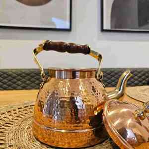 ชุดถ้วยและหม้อชาเซรามิกจากอินเดียชุดจานร้อนกาต้มน้ำทองแดง - Product Image 4