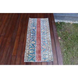 Alfombra Turca de 1.7x3.8 pies, Alfombra Pequeña Vintage, Alfombra Azul Sólida - Product Image 4