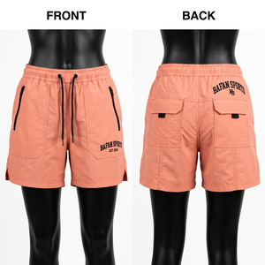 กางเกงขาสั้นกันลม Peach Women ผ้าโพลีเอสเตอร์น้ำหนักเบา 150 GSM ดีไซน์กระเป๋าคาร์โก้ รับสกรีนโลโก้ กางเกงขาสั้นผู้หญิง - Product Image 6