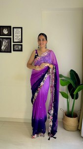 Dernier Designer Faux Georgette Soie Broderie Bordure Saree Vêtements Indiens & Pakistanais par FabZone - Product Image 4