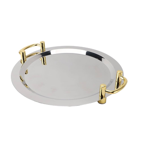 Plateau de service en aluminium Poignée en laiton Forme d'oeuf Plateau de service en aluminium poli miroir Prix abordable - Product Image 1