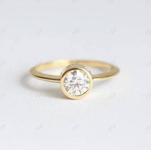Classic Matte Gold Solitaire <b>Ring</b> Cut Moissanite Engagement <b>Ring</b> 10K Solid Gold Bezel <b>Set</b> 0.70CTW GRA Certified Wedding <b>Ring</b> - Product Image 1