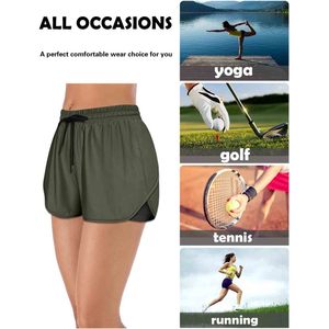 Women's High Waist Running Shorts Solid Olive Green Drawstring Quick Dry Sporty Fit Knitted Polyester Spandex - Product Image 5
