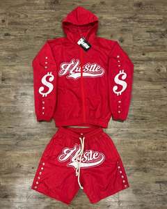 Summer Distressed Vintage Jogger Short Sets Heavy Weight 2 Pieces Zip up Hoodies Shorts Set Tracksuit - Product Image 5