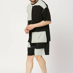 Nouveau modèle Ensemble double de vêtements d'été à manches courtes pour hommes en coton molletonné personnalisé à bas prix de couleur unie pour hommes - Product Image 1