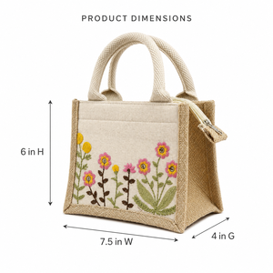 Sac fourre-tout mini en coton brodé motif prairie florale, 7,5 x 6 x 4 pouces, avec fermeture éclair et fenêtre arrière transparente - Product Image 3