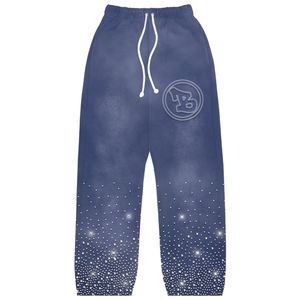 Pantalones de chándal de algodón pesado, pantalones de chándal de felpa francesa, pantalones de chándal de pierna recta lavados Vintage personalizados para hombre con diamantes de imitación - Product Image 1