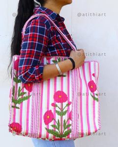 Sac fourre-tout matelassé en coton ATITHI ART, vente en gros, écologique, réutilisable, doux, rembourré, pour le shopping, les voyages, le transport quotidien, léger, avec fermeture éclair - Product Image 5