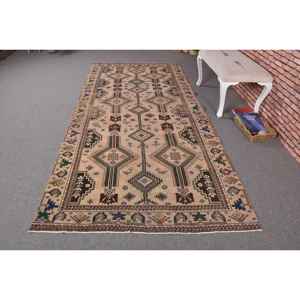 Alfombra Turca Grande de 4.6x10 pies, Alfombra de Lana con Diseño Floral Marrón y Azul - Product Image 1