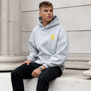 Sudadera con Capucha Extra Grande para Hombre, Color Gris Jaspeado, 50% Algodón, 50% Poliéster, Hombros Caídos, Estilo Urbano, Corte Holgado, Invierno, Tinte Liso - Product Image 6