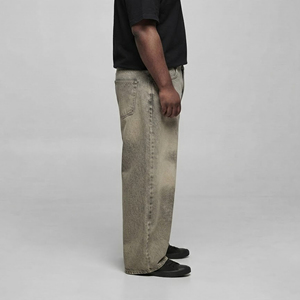 Jean pour homme délavé uni, coupe ample, style streetwear hip-hop, respirant, avec logo brodé et effet usé, personnalisable, grandes tailles, très demandé - Product Image 2