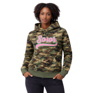 Camo Soror Pullover Hoodie Greek Sorority <b>Womens</b> Pink & Green College Sisterhood Stylish Casual Hoodie Apparel - Product Image 1