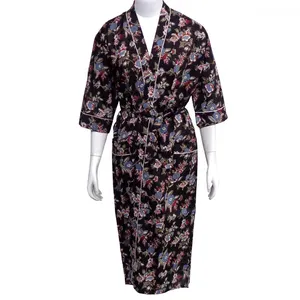 Venta caliente verano Kimono bloque indio-impreso diseño Floral 100% algodón Cambric suave transpirable correa de espagueti tamaño libre - Product Image 1