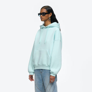 Nueva llegada de gran tamaño de las mujeres 100% sudaderas con capucha de algodón frente de la pantalla de impresión de letras Drop Shoulder Heavyweight mangas largas para el invierno - Product Image 3