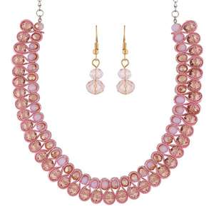 Urthn 1111229A Ensembles de bijoux fins pour dames Collier de perles de cristal rose avec plaque en or 18 carats pour cadeaux - Product Image 1