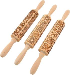 3pcs Wooden Embossed Rolling Pin Practical Engraved Embossing Rolling Pin with Large Embossed Patterns Rolling Pin - Product Image 3