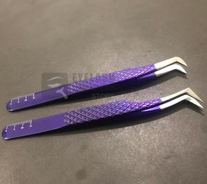 Pince à épiler d'extension de cils en acier inoxydable japonais enduit violet poignée de diamant durable Volume russe outil de beauté pointu - Product Image 1