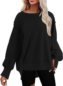 Sweat-shirt décontracté pour femme, couleur unie, coupe ample, anti-plis, disponible en longueur longue ou courte, 2026 - Product Image 4